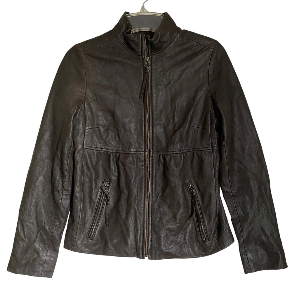 Calvin Klein Leather Jacket Women Size XL Brown Soft Leather Full Zip Classic